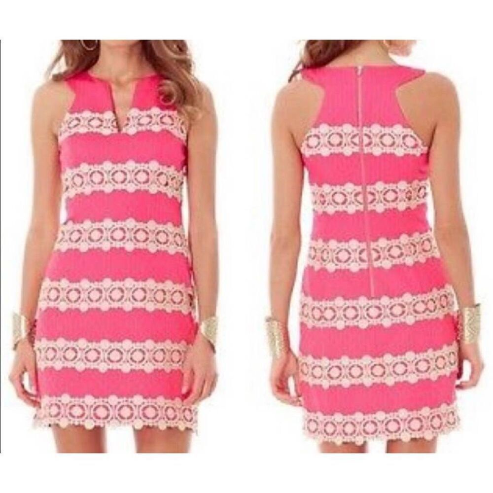 Lilly Pulitzer Augusta Shift in Hotty Pink & Gold sz 8